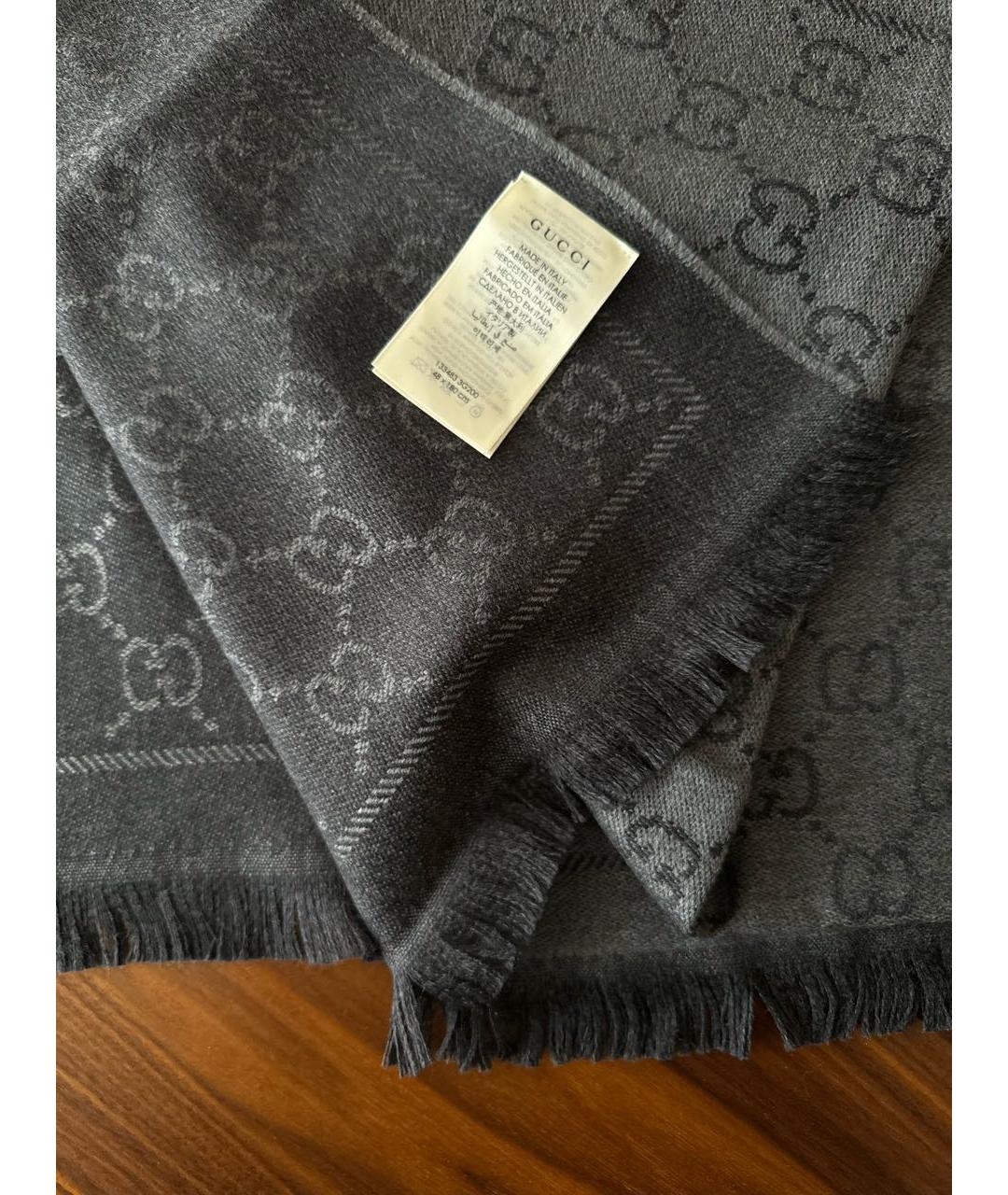 GUCCI Серый шерстяной шарф, фото 3