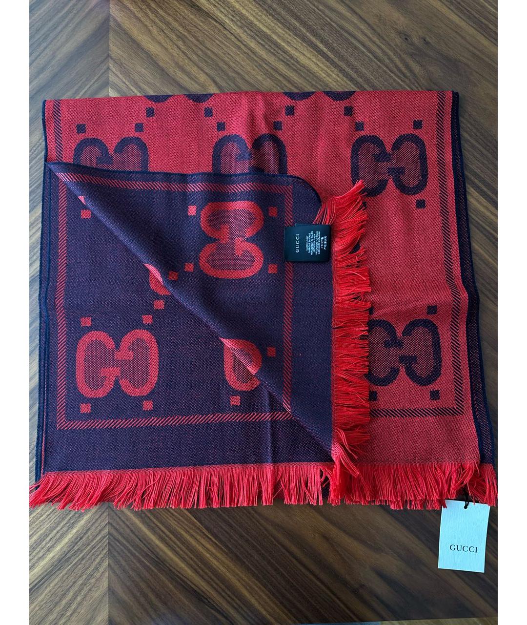 GUCCI Бордовый шерстяной шарф, фото 4
