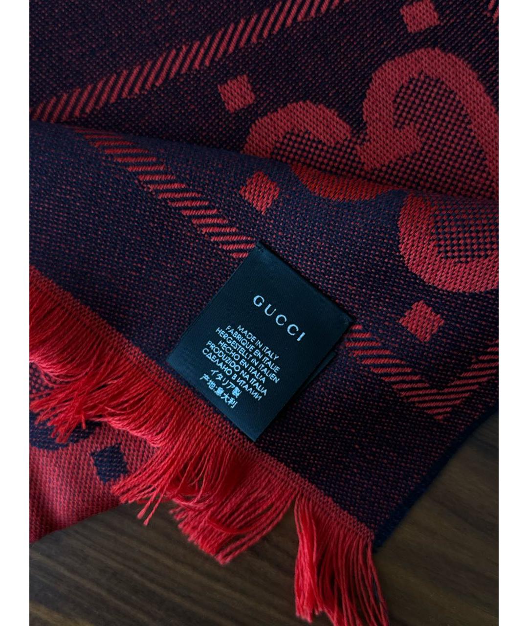 GUCCI Бордовый шерстяной шарф, фото 2