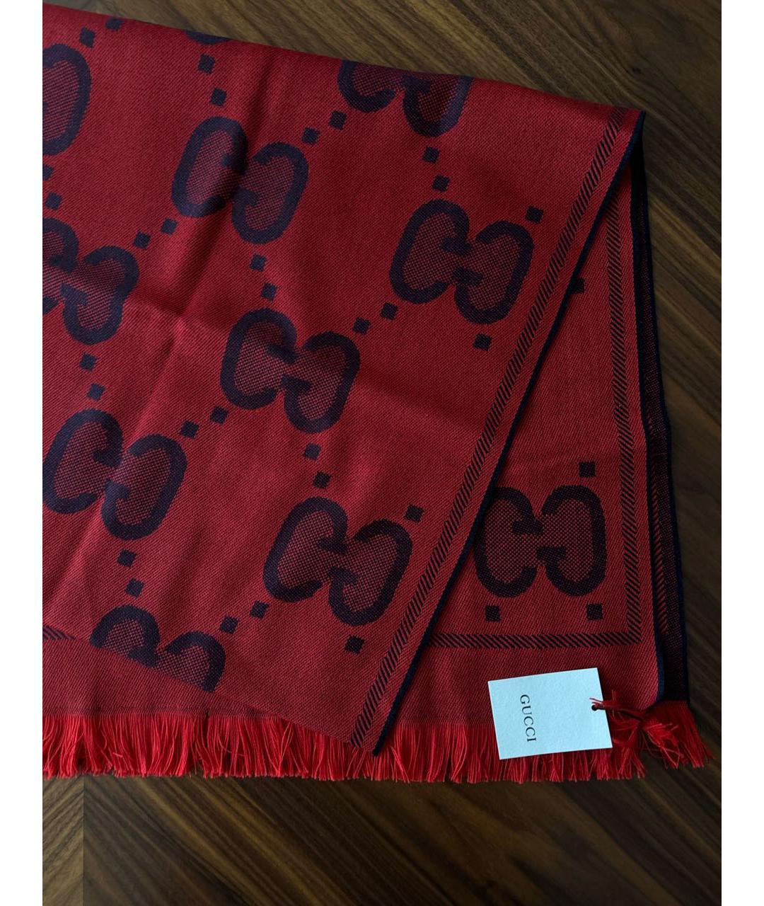 GUCCI Бордовый шерстяной шарф, фото 5