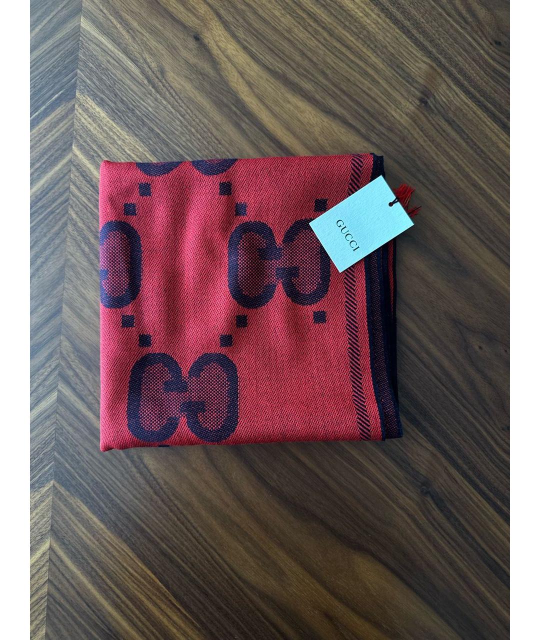 GUCCI Бордовый шерстяной шарф, фото 6