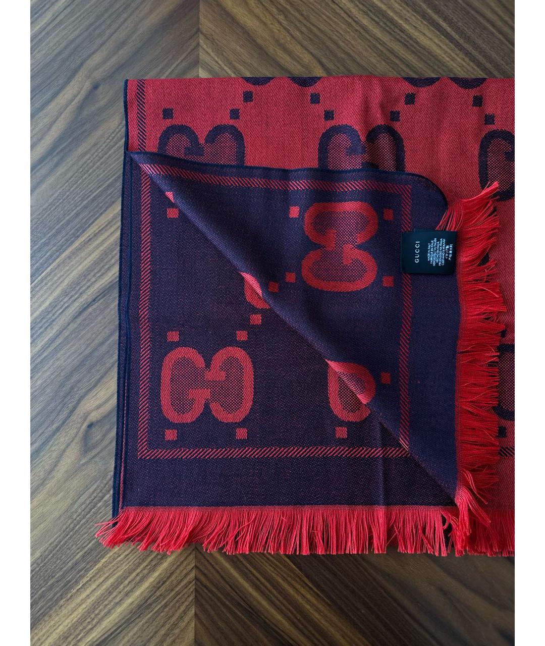 GUCCI Бордовый шерстяной шарф, фото 3