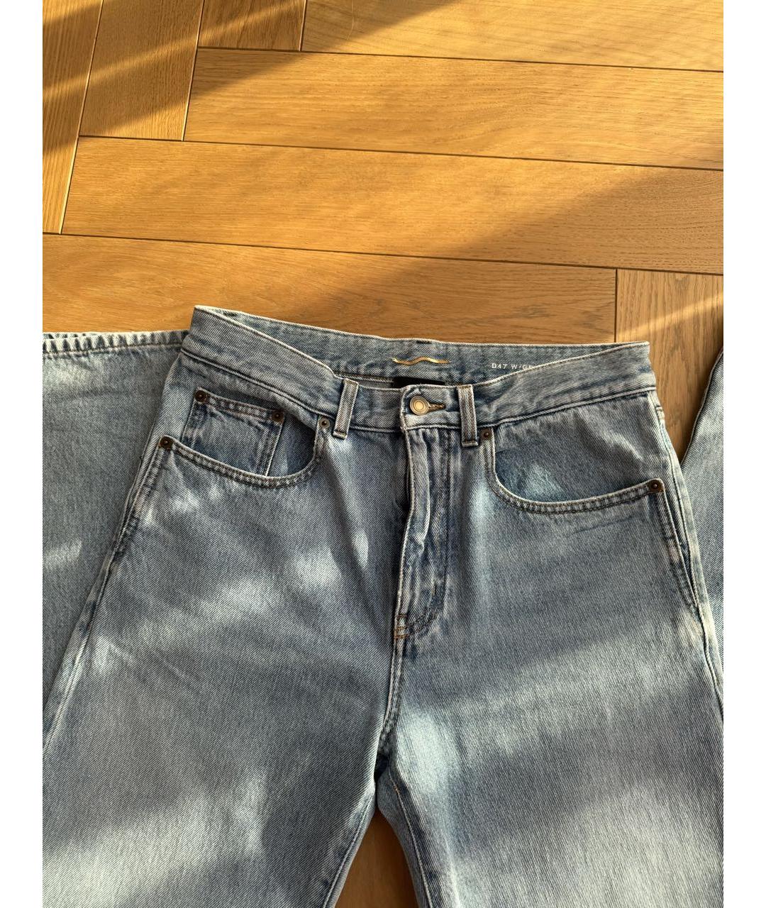 SAINT LAURENT Голубые хлопковые прямые джинсы, фото 4