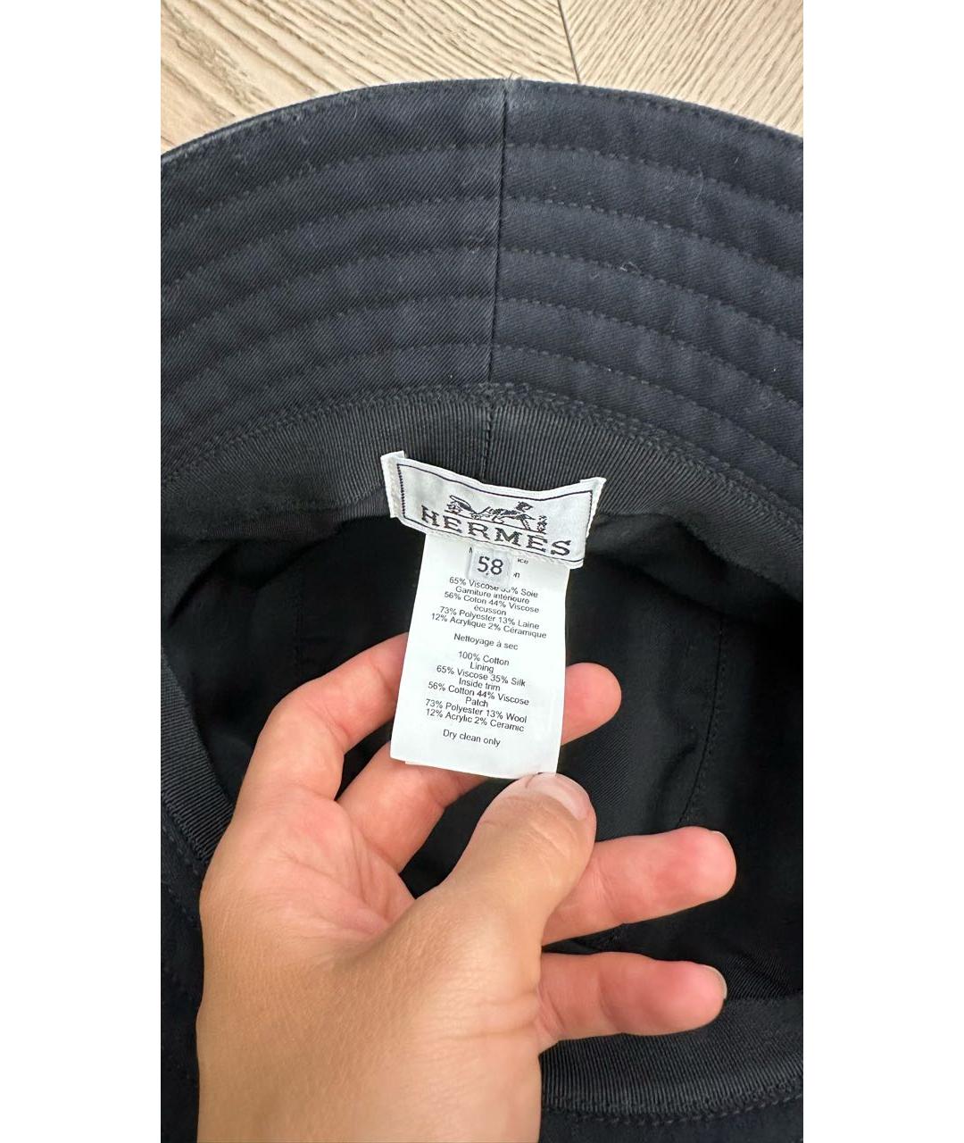 HERMES Черная хлопковая панама, фото 5