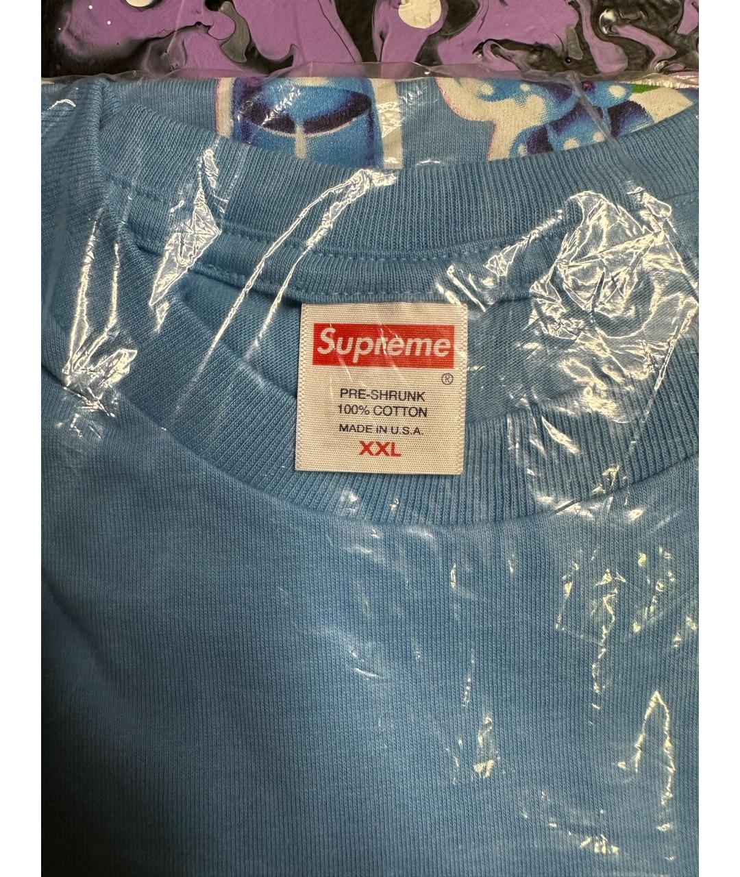 SUPREME Голубая хлопковая футболка, фото 6