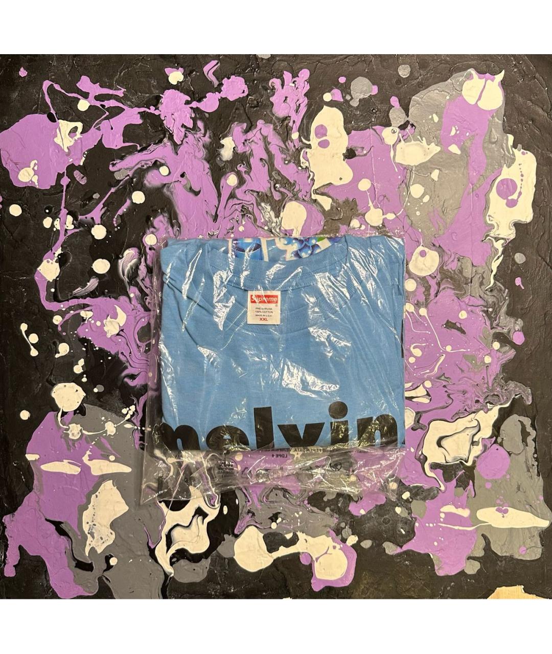 SUPREME Голубая хлопковая футболка, фото 3