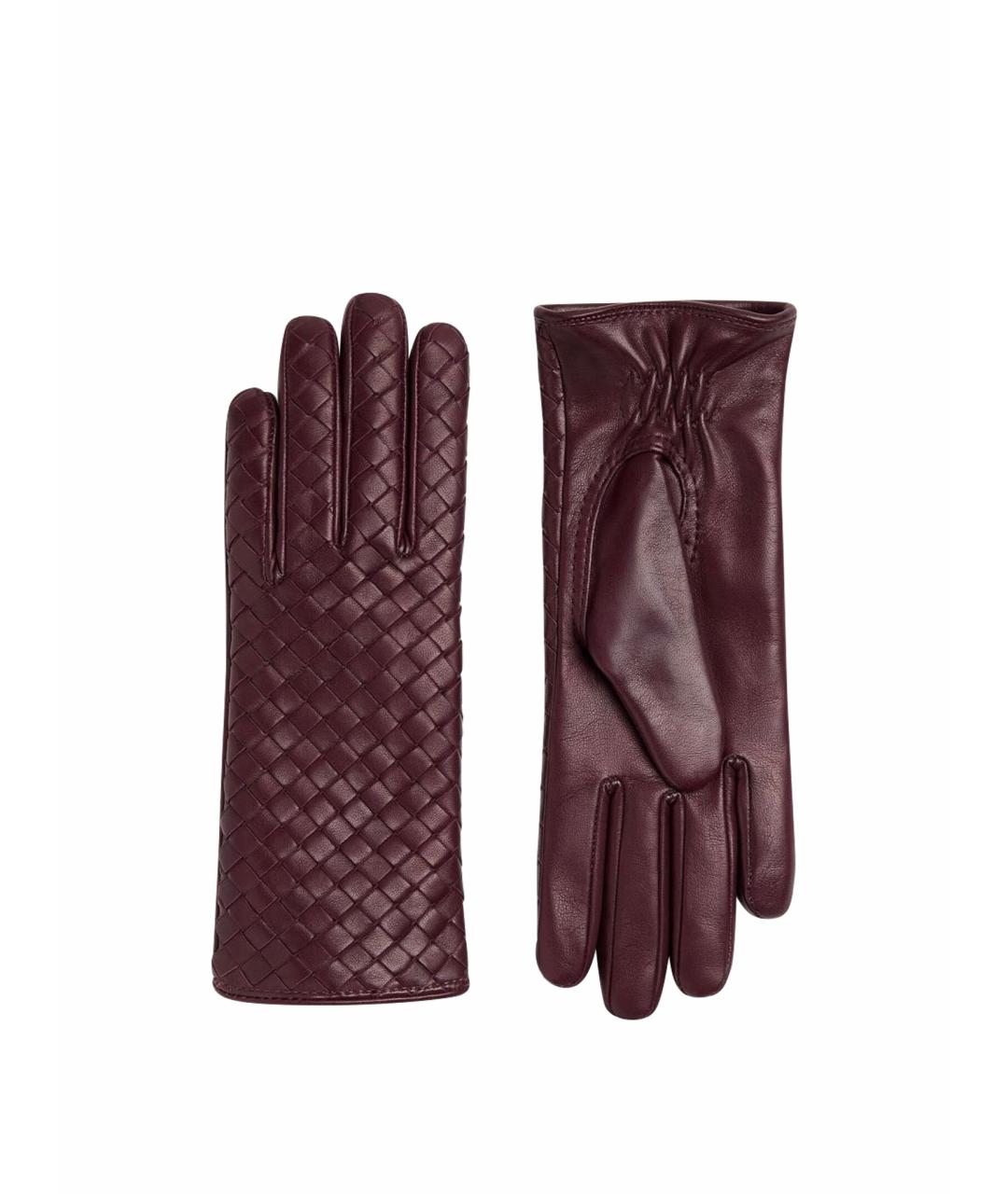 BOTTEGA VENETA Бордовые кожаные перчатки, фото 1