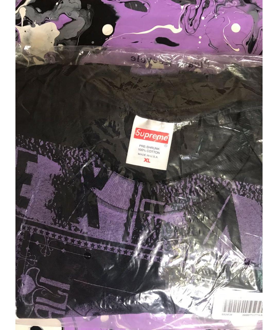 SUPREME Черная хлопковая футболка, фото 3