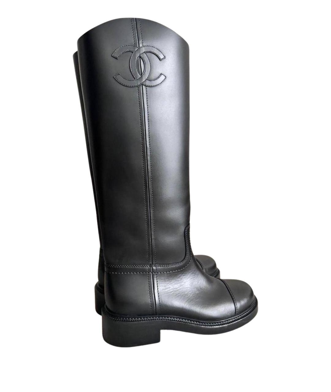 CHANEL Черные кожаные сапоги, фото 1
