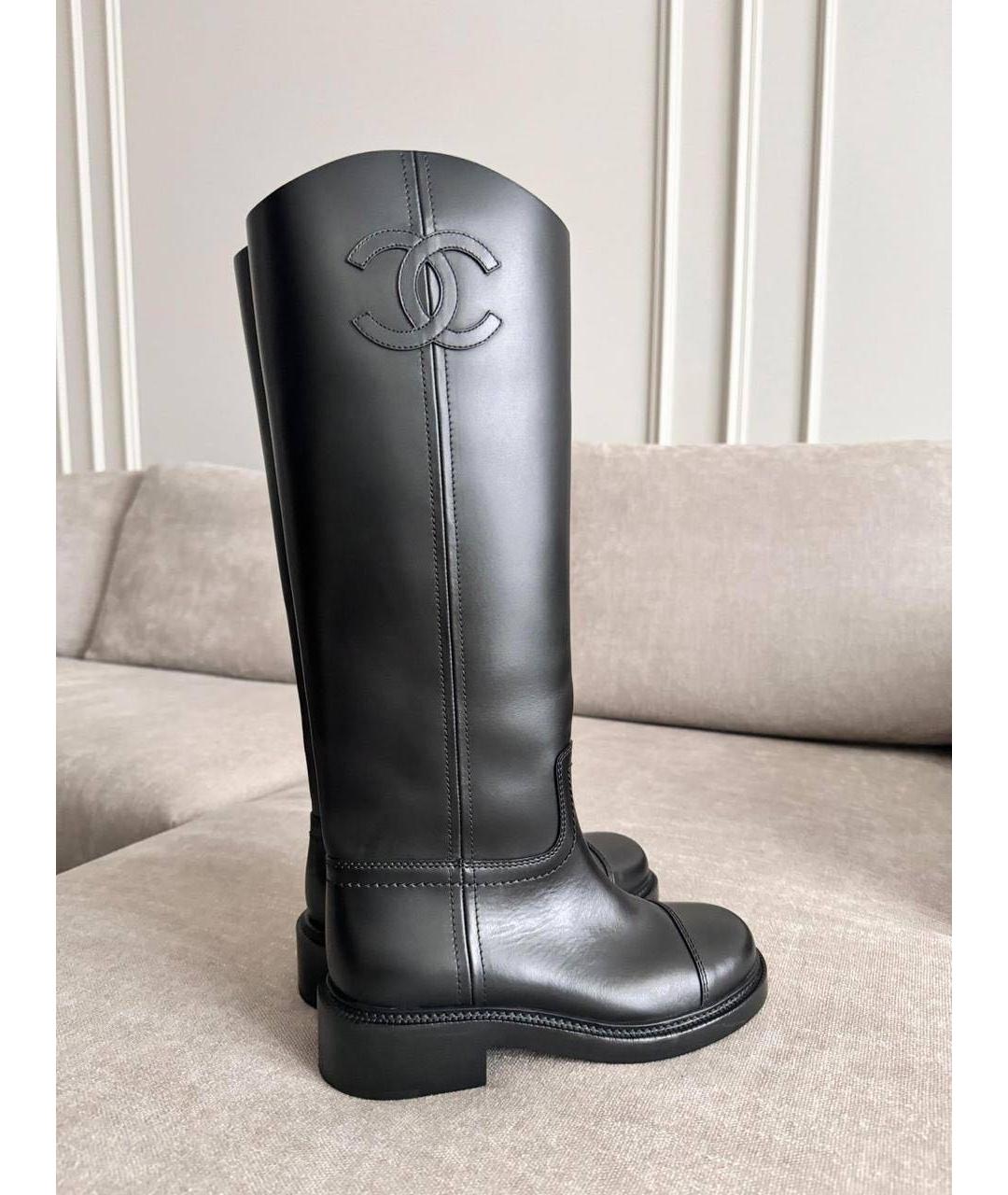 CHANEL Черные кожаные сапоги, фото 4