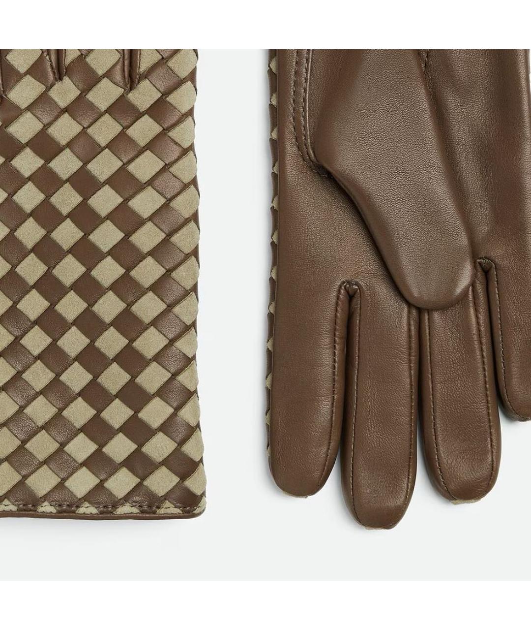 BOTTEGA VENETA Коричневые кожаные перчатки, фото 2