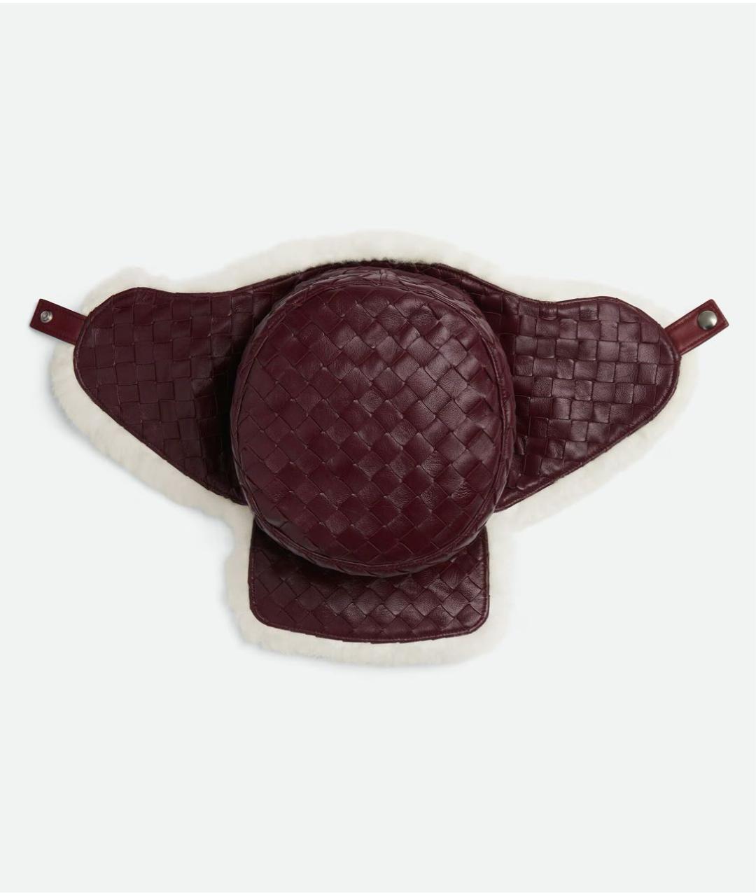 BOTTEGA VENETA Бордовая кожаная шапка, фото 4