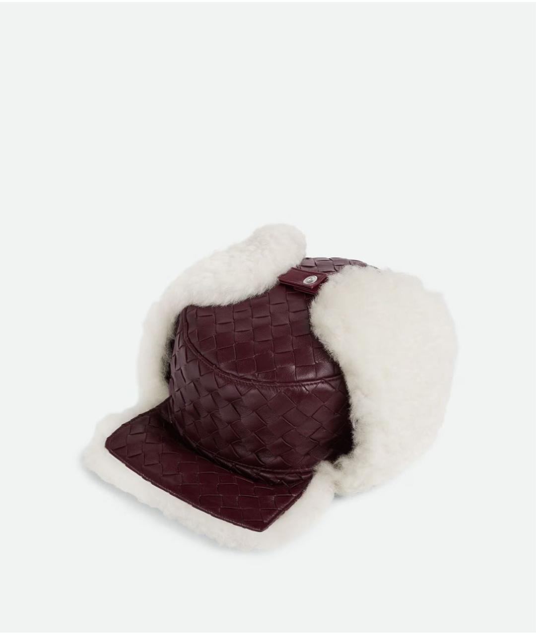 BOTTEGA VENETA Бордовая кожаная шапка, фото 3