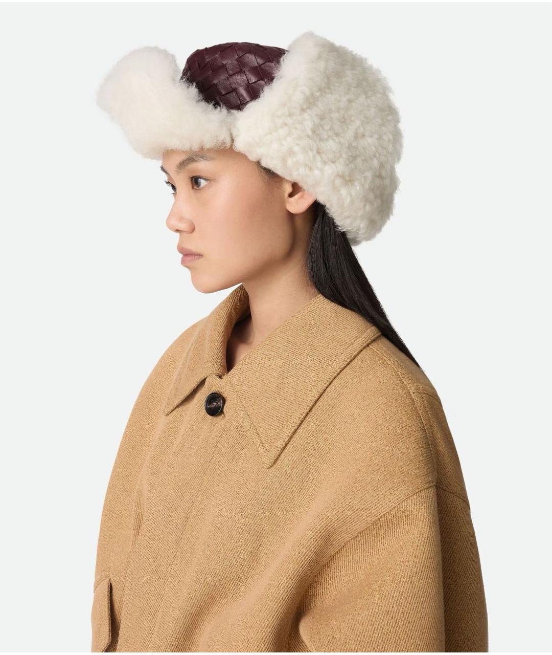 BOTTEGA VENETA Бордовая кожаная шапка, фото 2