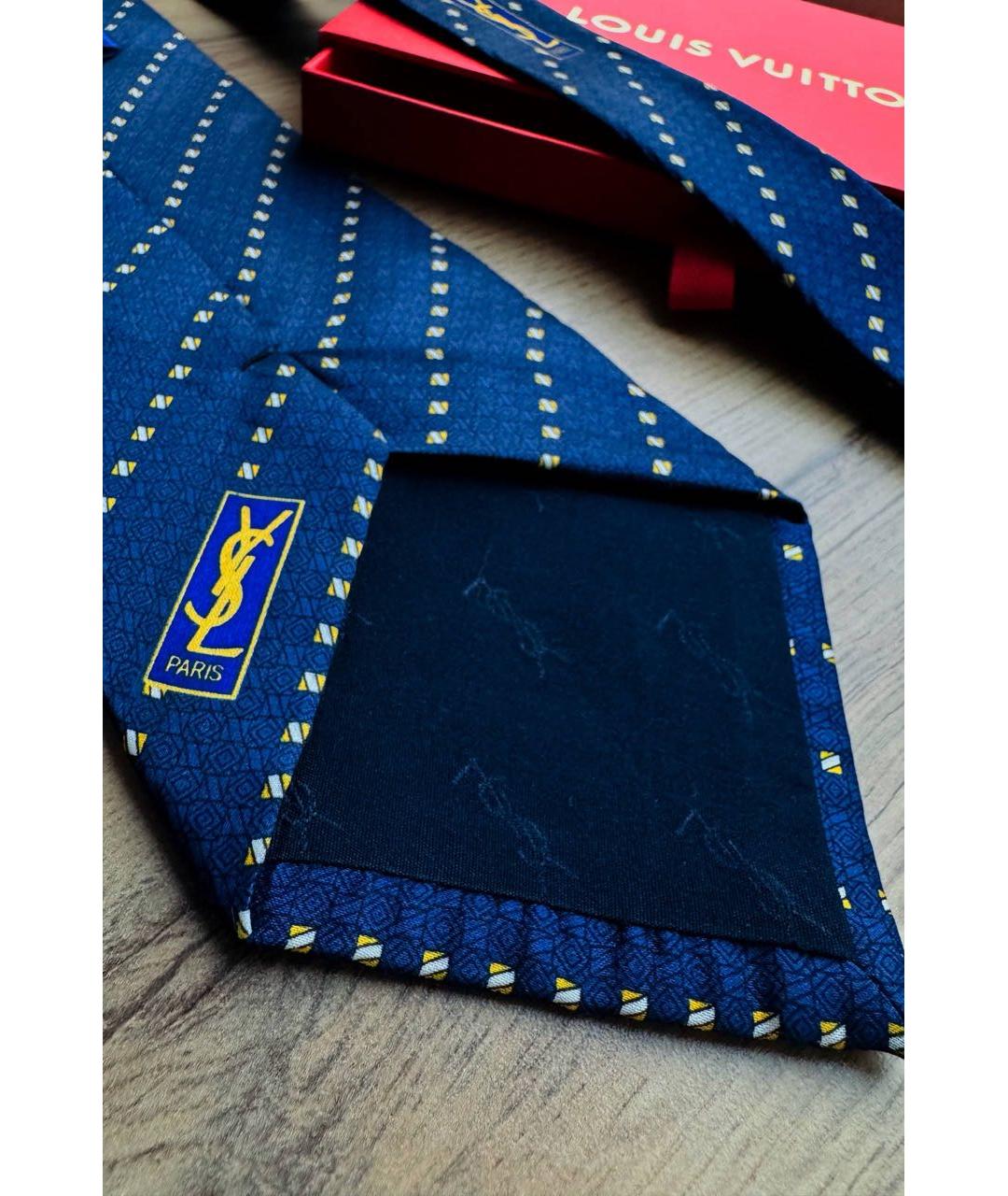 SAINT LAURENT Синий шелковый галстук, фото 3
