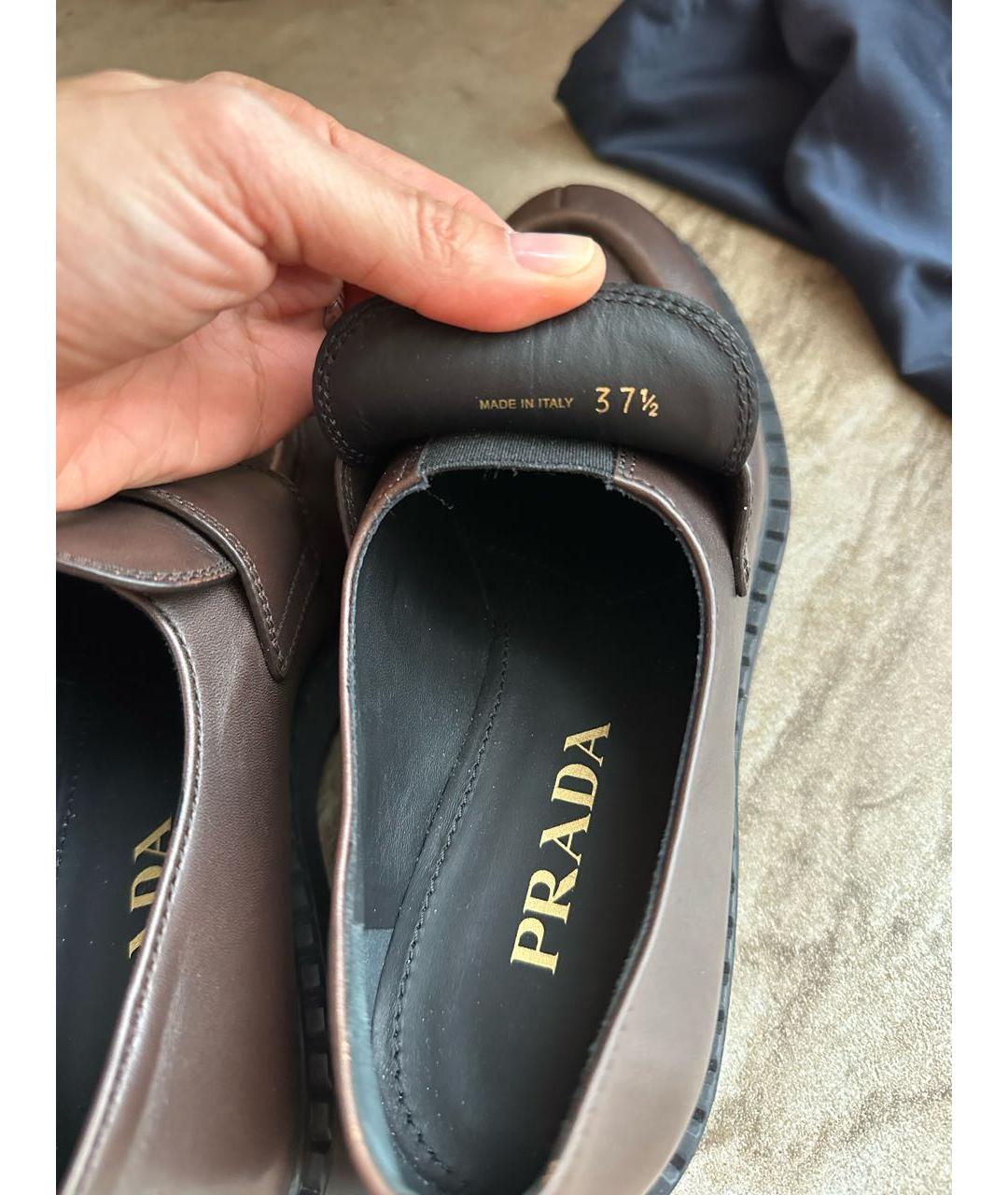 PRADA Коричневые кожаные лоферы, фото 6