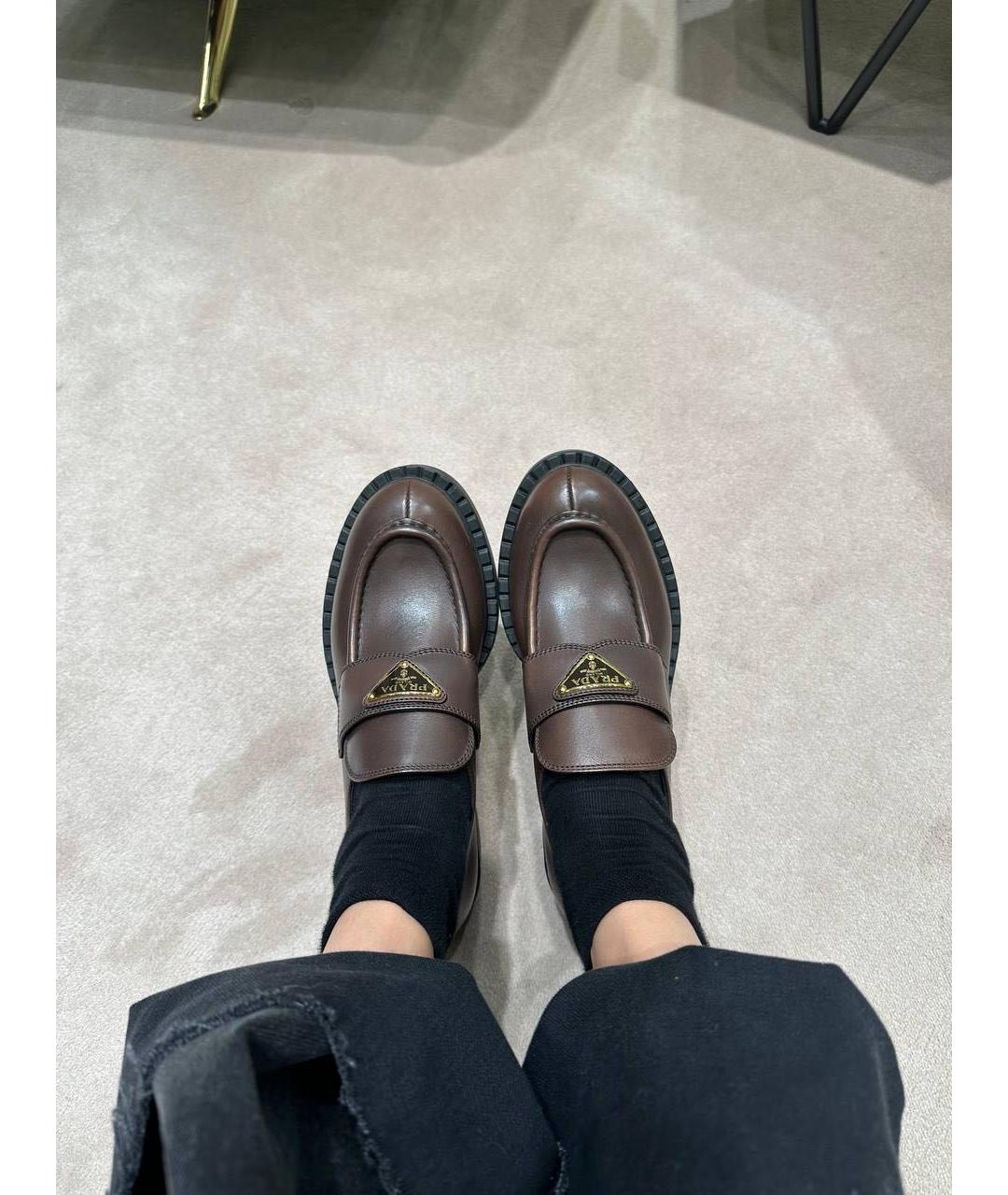 PRADA Коричневые кожаные лоферы, фото 7