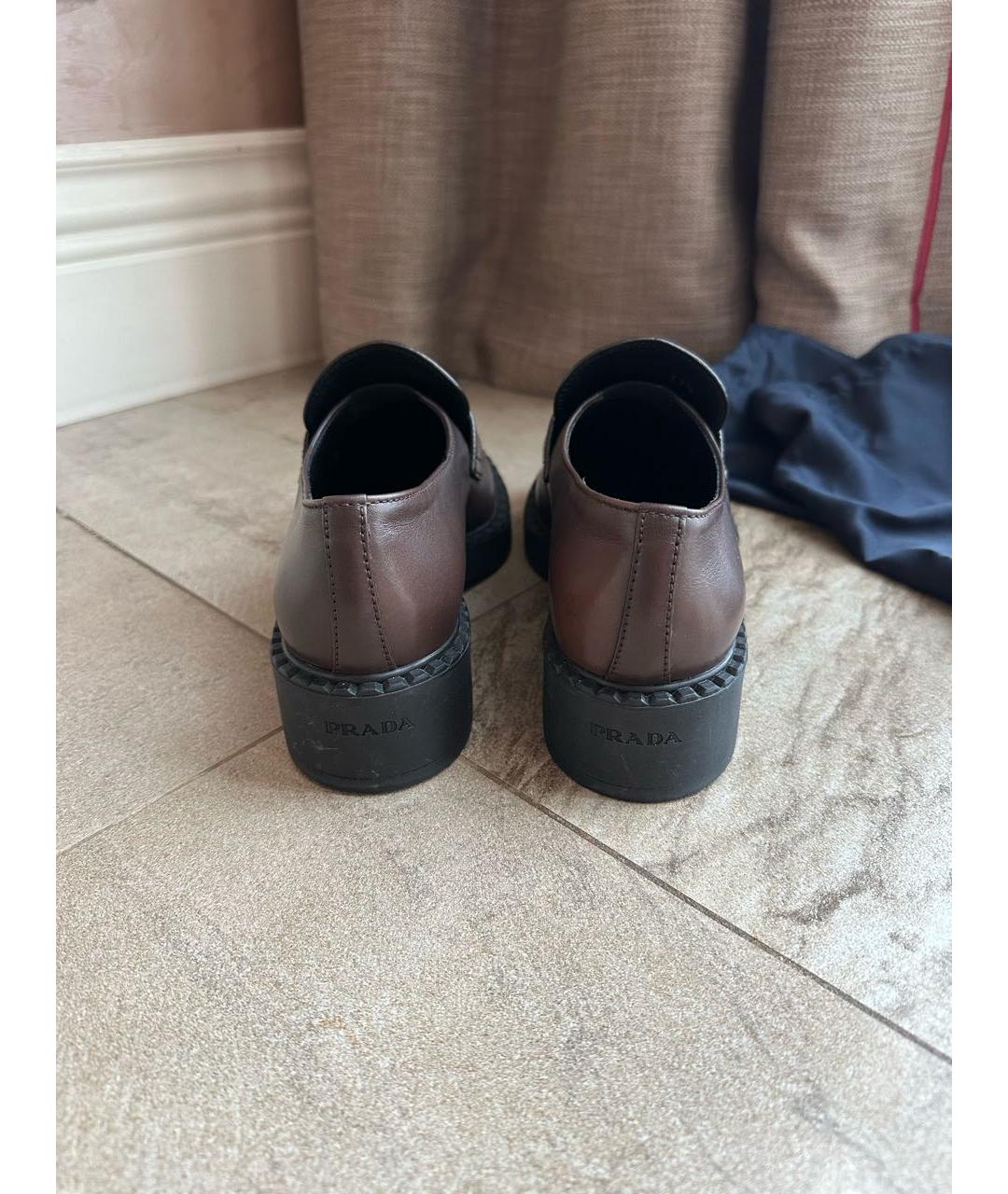 PRADA Коричневые кожаные лоферы, фото 4