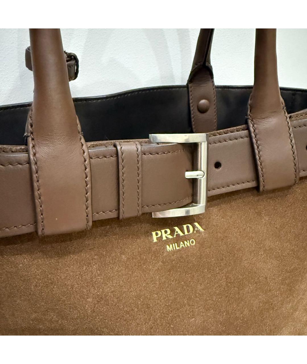 PRADA Коричневая замшевая сумка тоут, фото 8