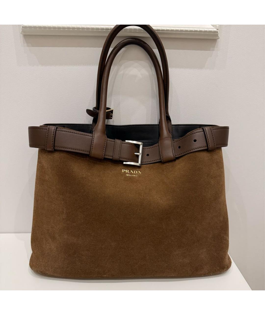 PRADA Коричневая замшевая сумка тоут, фото 2