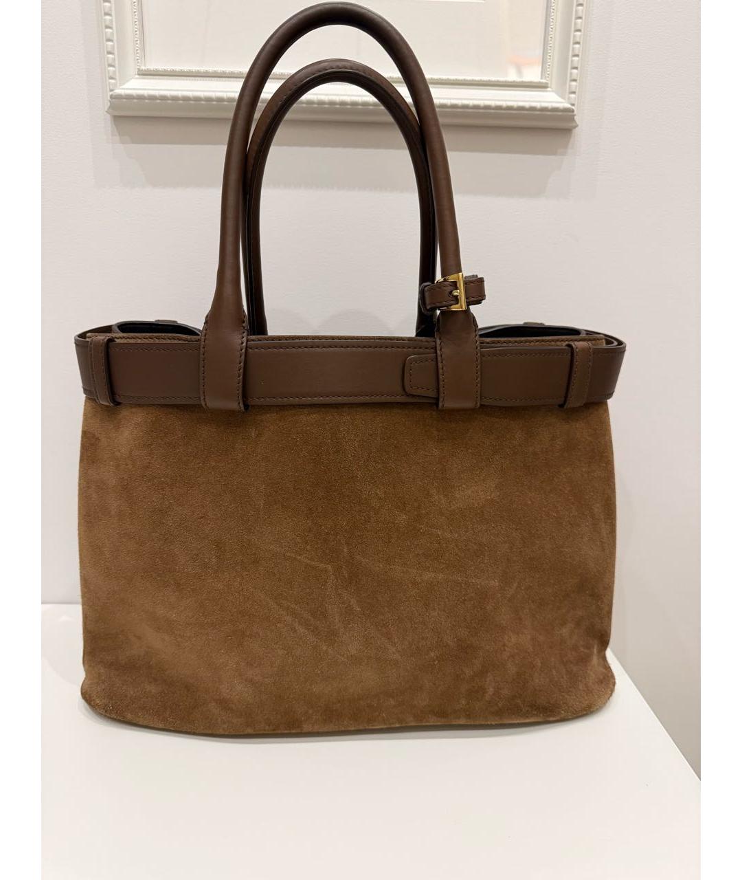 PRADA Коричневая замшевая сумка тоут, фото 5