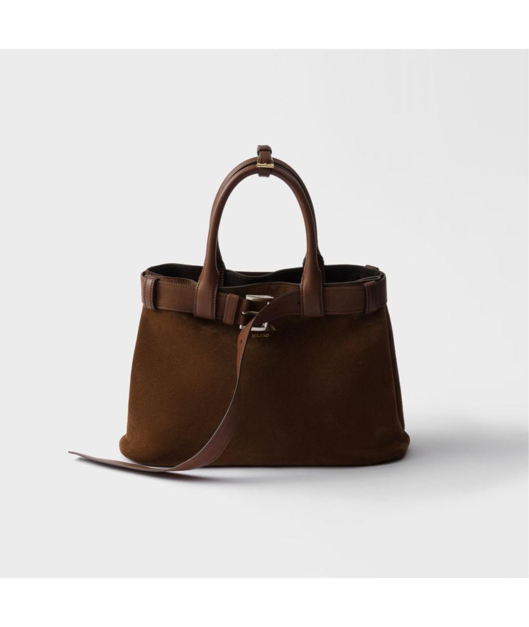 PRADA Коричневая замшевая сумка тоут, фото 9