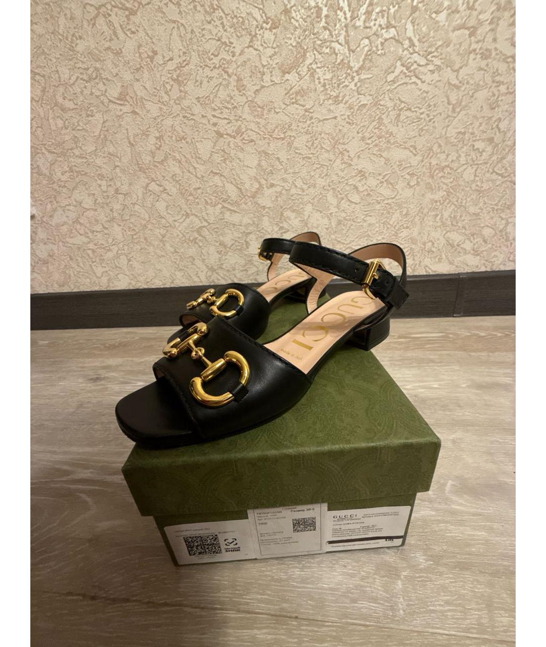 GUCCI Черные кожаные босоножки, фото 6