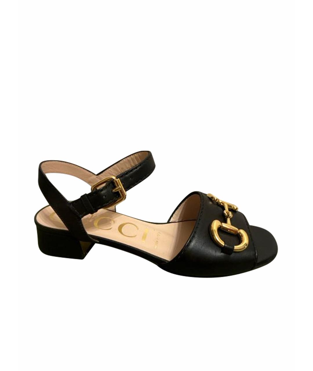 GUCCI Черные кожаные босоножки, фото 1