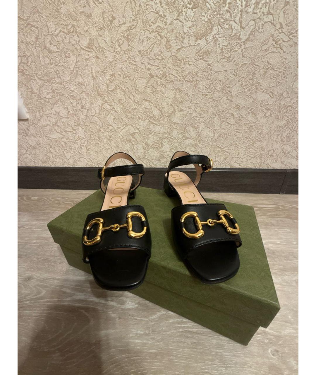 GUCCI Черные кожаные босоножки, фото 2