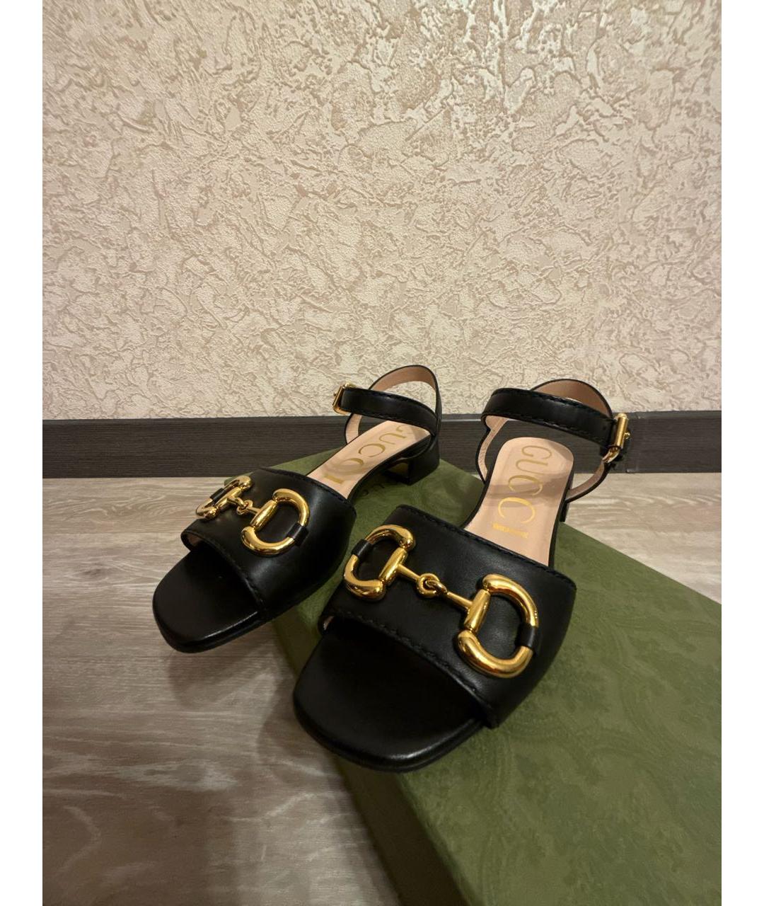 GUCCI Черные кожаные босоножки, фото 5