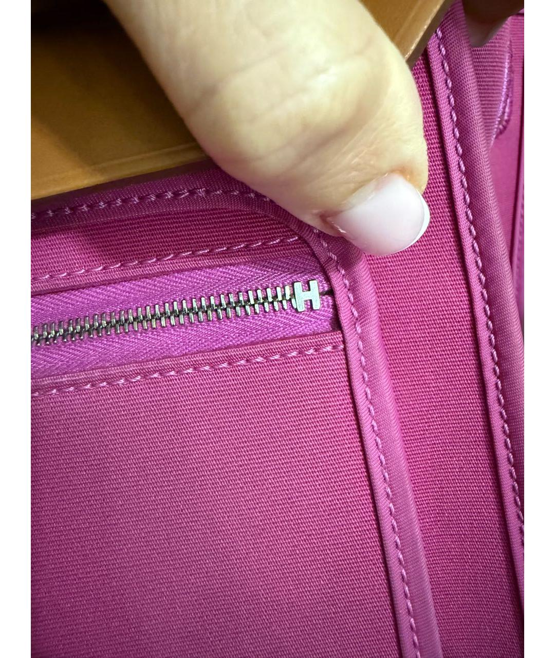 HERMES Розовая тканевая сумка с короткими ручками, фото 6