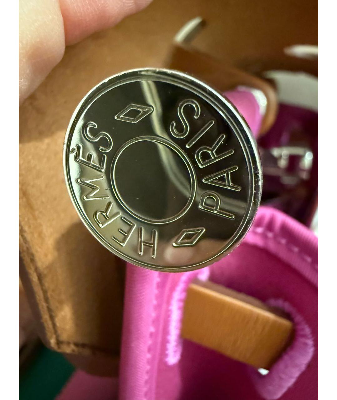 HERMES Розовая тканевая сумка с короткими ручками, фото 5