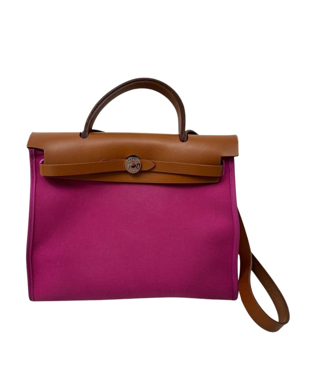 HERMES Розовая тканевая сумка с короткими ручками, фото 1