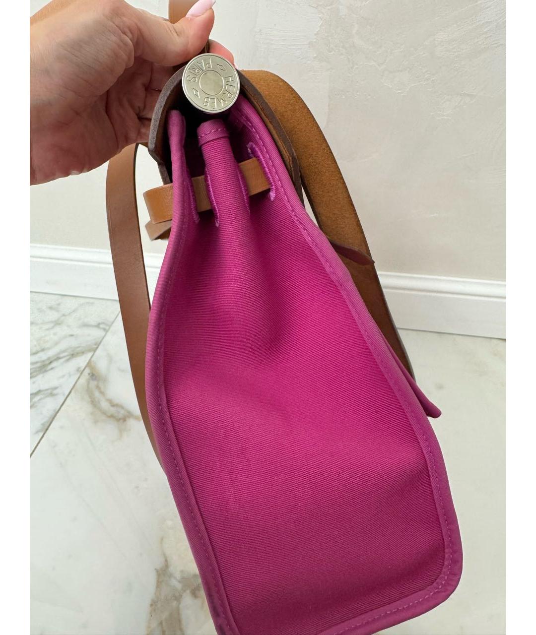 HERMES Розовая тканевая сумка с короткими ручками, фото 4