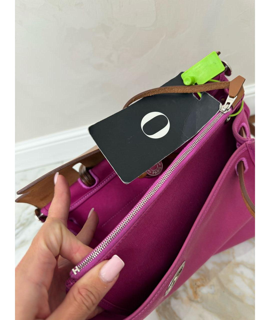 HERMES Розовая тканевая сумка с короткими ручками, фото 2