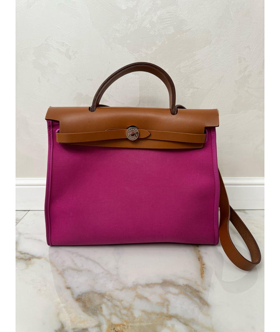 HERMES Розовая тканевая сумка с короткими ручками, фото 9