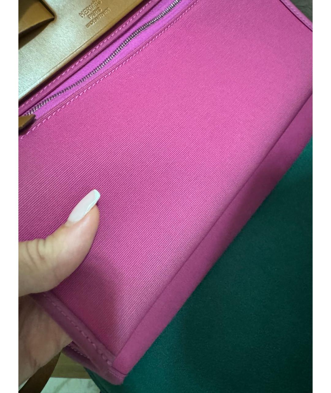 HERMES Розовая тканевая сумка с короткими ручками, фото 8