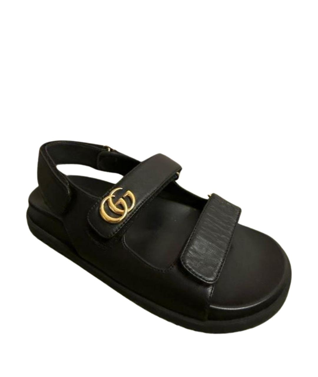 GUCCI Черные кожаные сандалии, фото 1