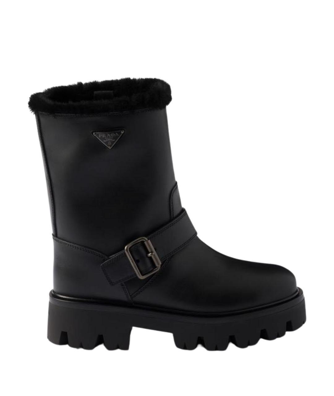 PRADA Черные кожаные ботинки, фото 1