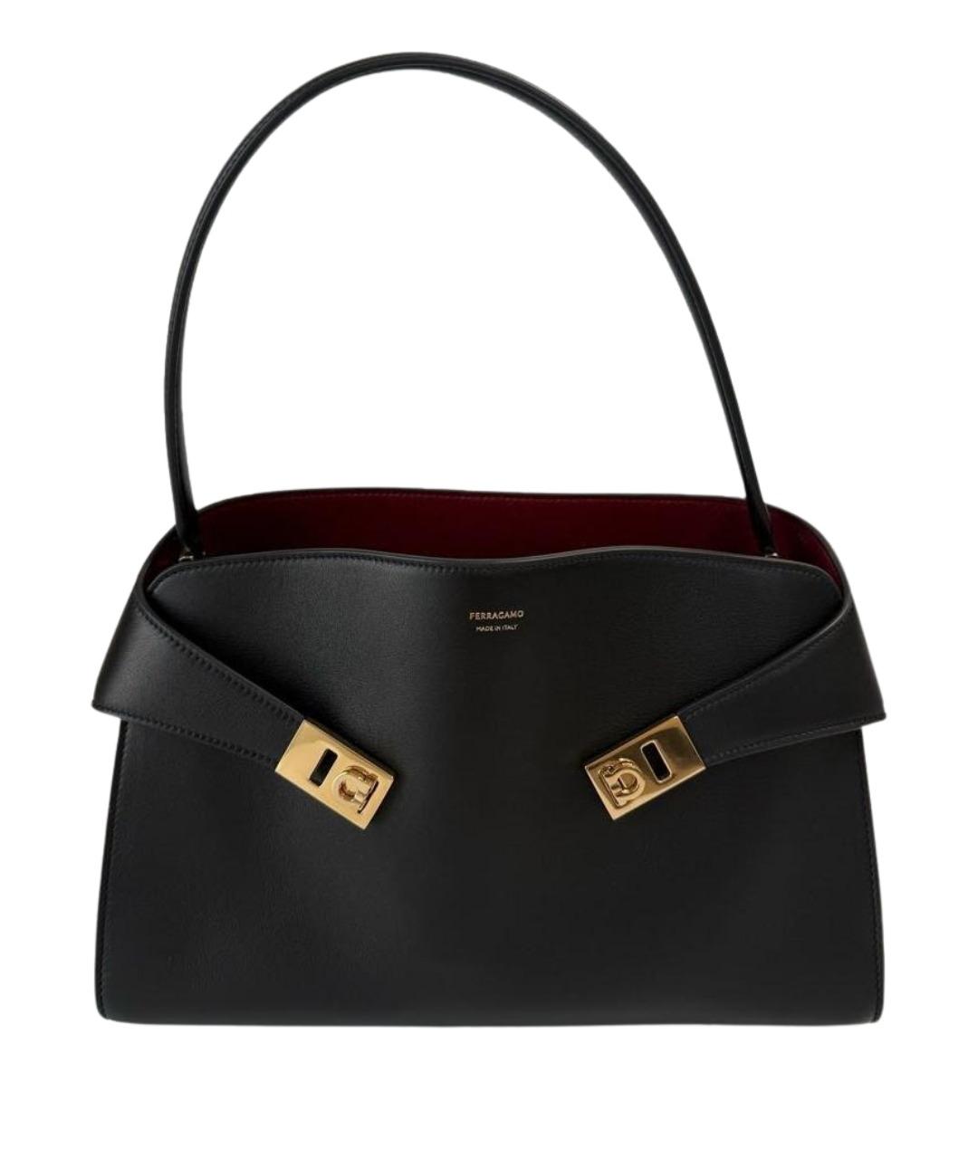 FERRAGAMO Черная кожаная сумка с короткими ручками, фото 1