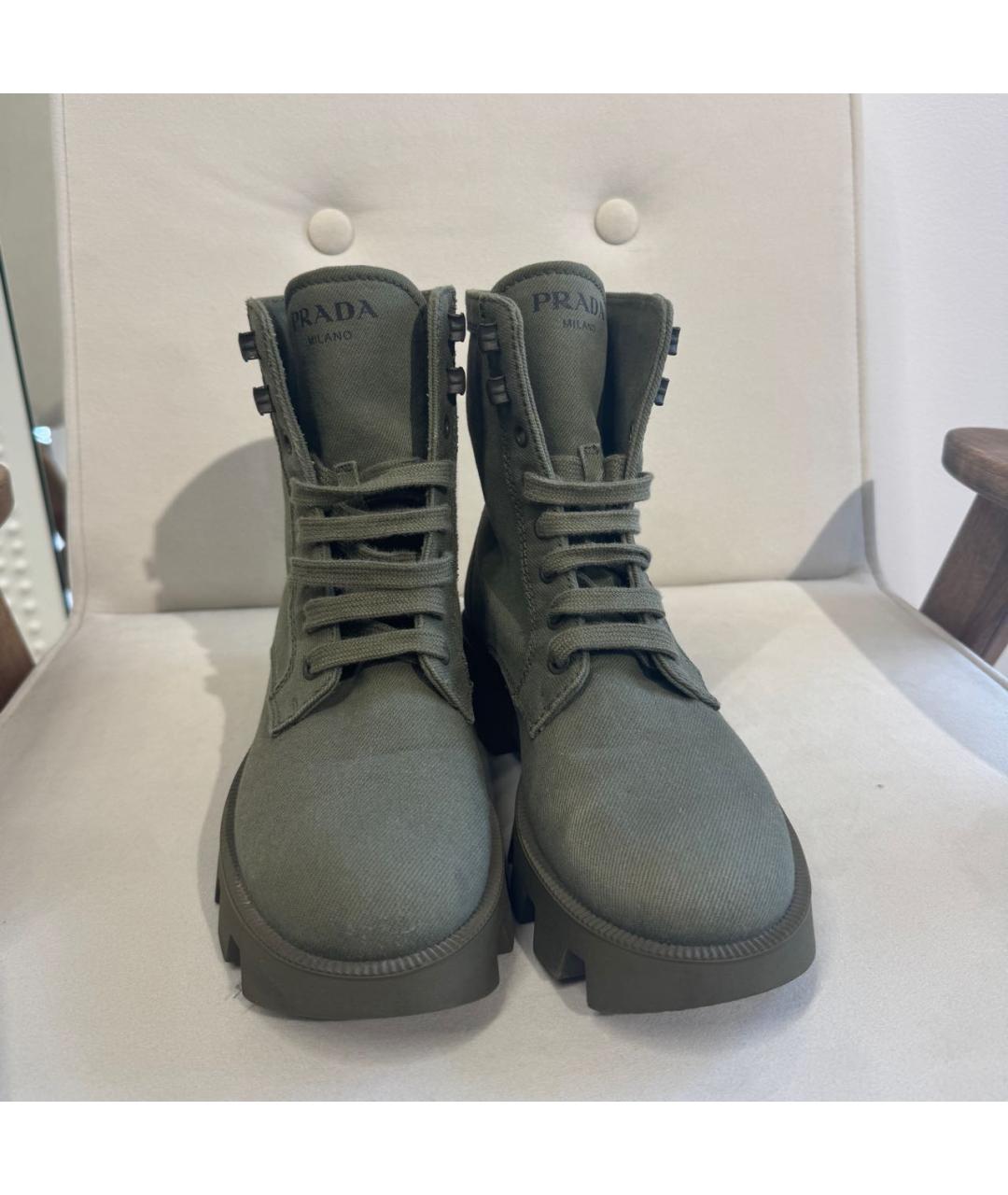 PRADA Хаки текстильные ботинки, фото 2