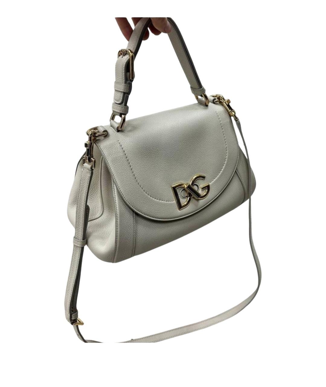 DOLCE&GABBANA Белая кожаная сумка с короткими ручками, фото 4