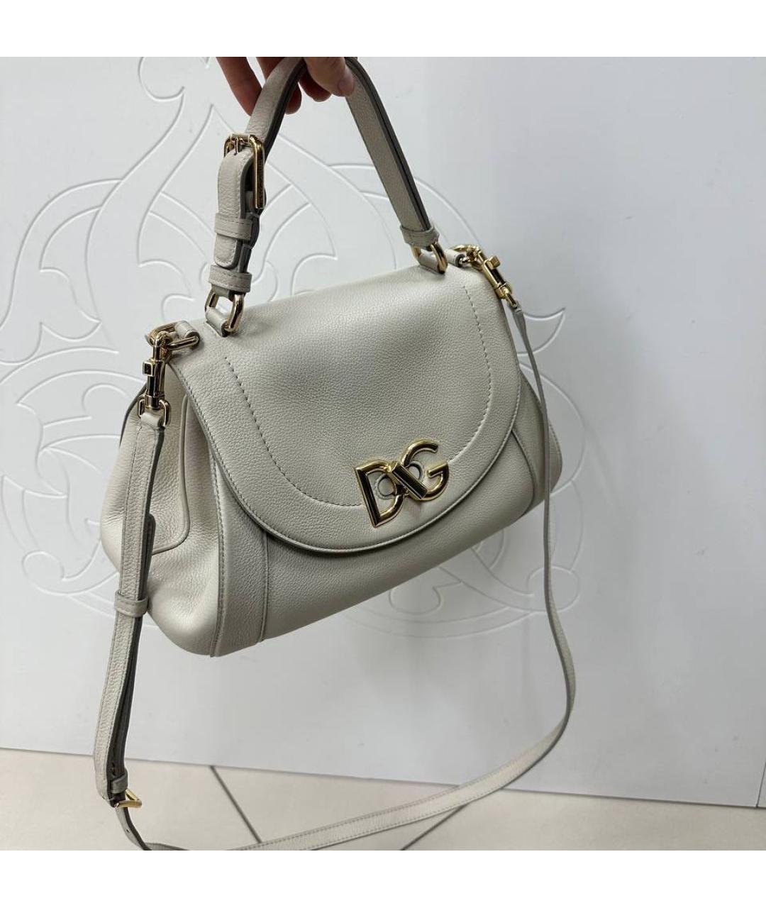 DOLCE&GABBANA Белая кожаная сумка с короткими ручками, фото 3