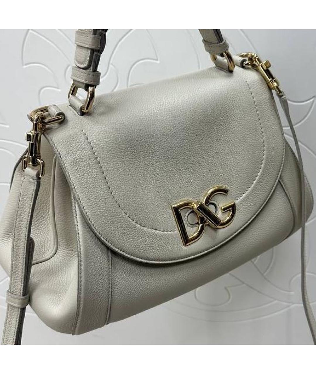 DOLCE&GABBANA Белая кожаная сумка с короткими ручками, фото 2