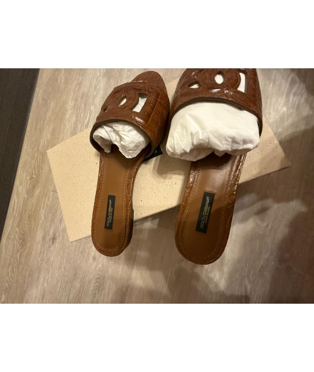 DOLCE&GABBANA Коричневые шлепанцы из экзотической кожи, фото 6