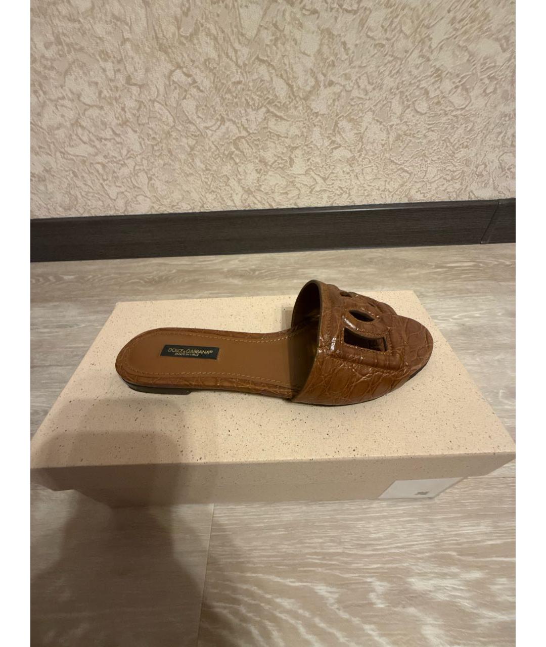 DOLCE&GABBANA Коричневые шлепанцы из экзотической кожи, фото 9