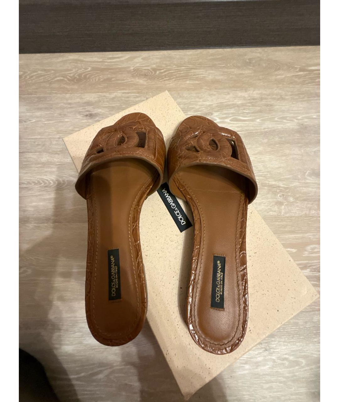 DOLCE&GABBANA Коричневые шлепанцы из экзотической кожи, фото 3