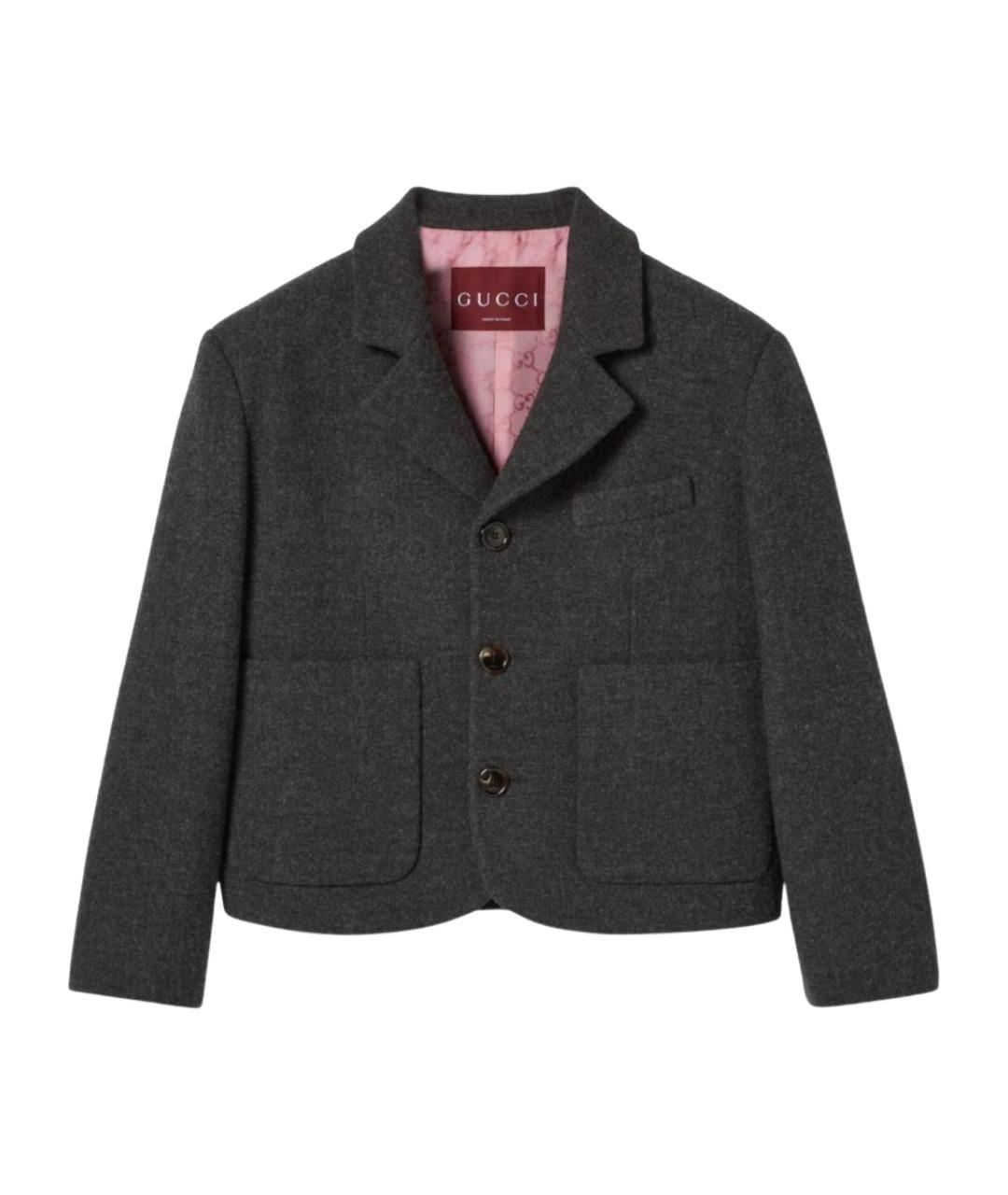 GUCCI Антрацитовый шерстяной жакет/пиджак, фото 1