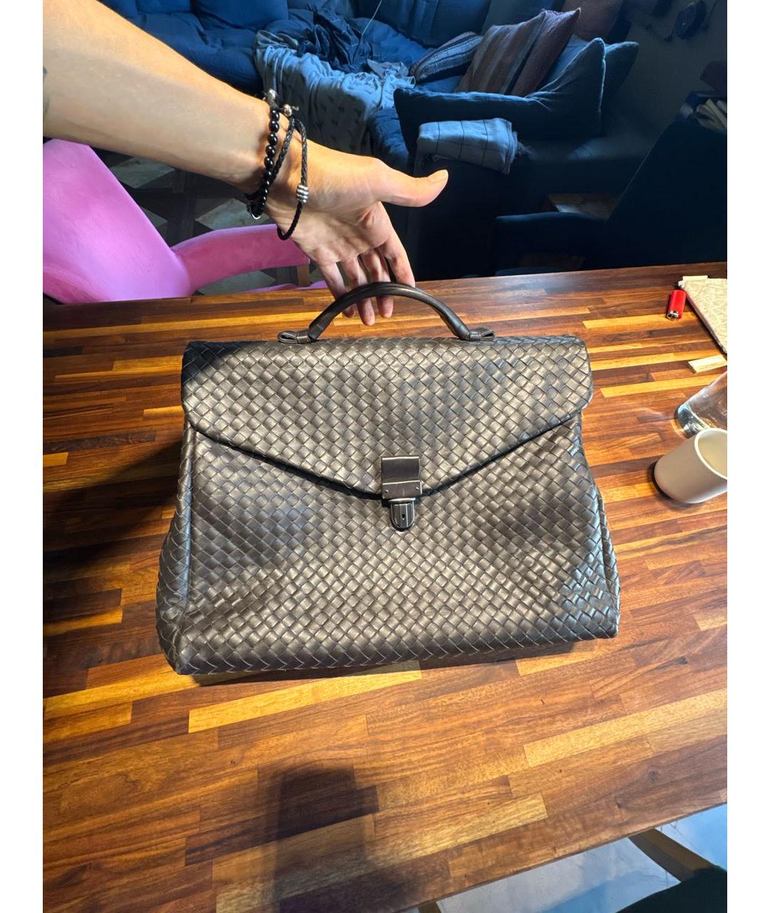 BOTTEGA VENETA Коричневый кожаный портфель, фото 8