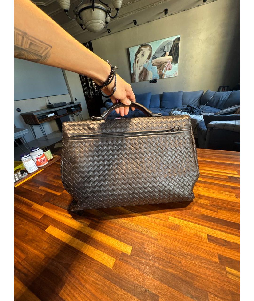 BOTTEGA VENETA Коричневый кожаный портфель, фото 3